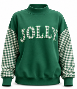 Sudadera personalizada para mujer con cuello simulado, mangas con patchwork de guinga, letras bordadas y apliques, estilo holgado, fabricante - Product Image 5