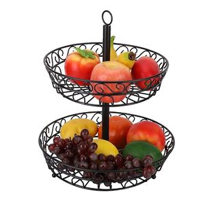 Panier à fruits en métal noir à 2 niveaux, support décoratif en fil métallique, organisateur de comptoir, panier de rangement rustique pour fruits et légumes de cuisine - Product Image 6