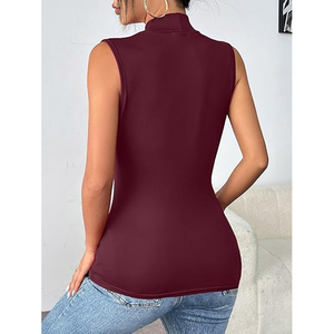 Body de cuello alto sin mangas para mujer, ajustado, elástico, elegante, de spandex/poliéster, con bordado, informal, a la moda. - Product Image 4