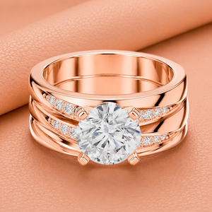 Bague de fiançailles en diamant taille ovale, baguette conique, or massif 14 carats plaqué rhodium, diamants classiques de luxe pour femme certifiés IGI - Product Image 1