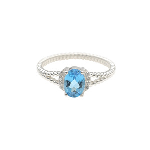 Fournisseur Vérifié Bague ovale facettée en Topaze Bleue Suisse et Zircon Blanc 10x8mm en Argent Sterling 925 Finition Poli Miroir Bijoux US-7 - Product Image 2