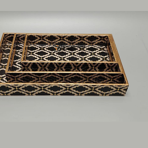 Black Geometric Enamel Serving Tray Set of 3 – Modern Luxury Food-Safe MDF & <b>Paper</b> Nesting Trays for <b>Kitchen</b> Dining & Home Decor - Product Image 3