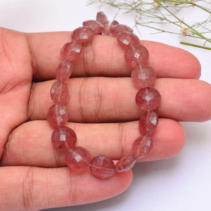 Perles facettées en forme de pièce de monnaie de 10 mm en quartz rose AAA+, quartz fraise naturel, pierres semi-précieuses, perles fantaisie en vrac pour bijoux - Product Image 6