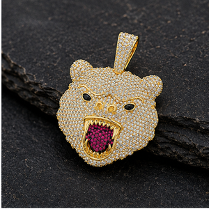 Men's Hip Hop <b>Style</b> Custom Bear Face <b>Head</b> Charms Fully Iced 925 Silver & Gold Plated Lab Grown Diamond Pendant Rapper Necklace - Product Image 5