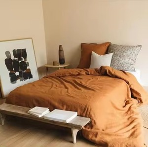 Green Washed Linen <b>Duvet</b> Cover <b>Set</b> 3-Piece Solid Bedding with 2 <b>Pillow</b> Shams Eco-Friendly - Product Image 4