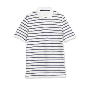 Polo à manches courtes rayé pour homme Coupe classique Tricoté Décontracté Blanc avec rayures marine - Product Image 2