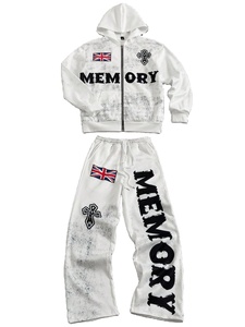 Conjunto de chándal con capucha Memory White, ropa de calle, pantalones de jogging con cremallera completa, con logo de Union Jack y cruz, unisex, para adultos, ropa de otoño. - Product Image 1