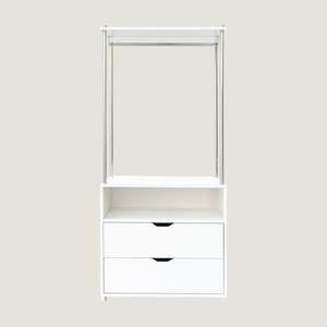 Armario Modular con Estructura Metálica, Unidad de Almacenamiento con 3 Cajones y Barra para Colgar, Blanco/Plateado, Diseño Portátil DIY - Product Image 1