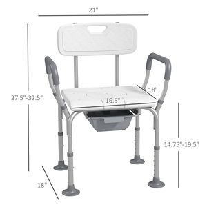 Silla de Ducha Blanca 3 en 1 Ajustable con Respaldo y Reposabrazos, Altura Ajustable y Comodidad para el Lado de la Cama, Equipo de Seguridad Antideslizante para Baño - Product Image 3