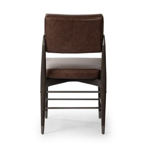 Midcentury Modern Leather Upholstered <b>Dining</b> <b>Chair</b> with Wood Legs and Dark <b>Brown</b> Finish for Home Furniture - Product Image 4