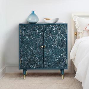 Gabinete de Almacenamiento Moderno con Mandala Floral Tallado a Mano en Madera Sólida - Product Image 2