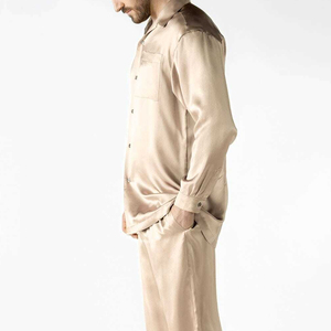 Ensemble de pyjamas de luxe en satin pour hommes 2026 – Collection printemps-été respirante à manches longues et boutonnée – Vêtements de nuit pour hommes en gros - Product Image 2