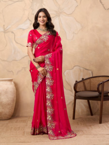 Sari de Chiffon Suave con Bordado y Trabajo de Corte Aarco, con Blusa Banglory con Bordado - Product Image 3