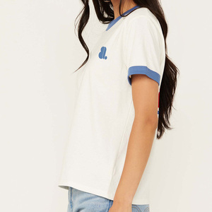 Camiseta de Manga Corta Azul Sólido para Mujer, Cuello Redondo, Corte Regular Informal, Verano, 100% Algodón Orgánico, Secado Rápido, Transpirable - Product Image 2