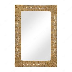 Espejo rectangular de mimbre para montar en la pared, espejo de paja de jacinto de agua para decoración de dormitorio - Product Image 2
