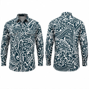 Chemise de travail unisexe haute visibilité à manches longues en coton imperméable antistatique grande taille bleu blanc imprimé tribal respirante et tendance - Product Image 1