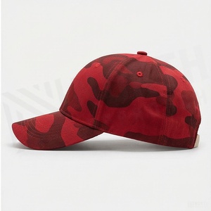 Casquette de baseball camouflage rouge 6 panneaux réglable avec fermeture snapback unisexe en tissu sergé style décontracté pour adulte - Product Image 3