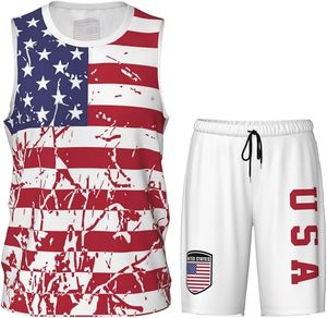 Uniforme de Baloncesto con Diseño de la Bandera de Estados Unidos para Hombres Adultos, Conjunto Deportivo de Entrenamiento - Product Image 3