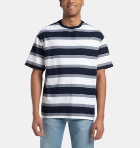 OEM & ODM Service Short Sleeve Striped Printed 100% Cotton Drop Shoulder Oversized Men's T-Shirts Custom <b>Own</b> Logo Thick 240 GSM - Product Image 5