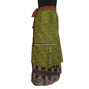 2026 Fashion Women's Silk <b>Wrap</b> <b>Skirt</b> Style Indian Vintage Magic <b>Wrap</b> Silk Sari <b>Skirt</b> Women Two Layer Silk Sari Magic Sarong - Product Image 4