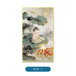Impression sur tissu de soie Lotus Bouddha de la marque HALO, art aquarelle Poisson Doré, décoration intérieure spirituelle moderne, modèle de cadre personnalisé PCB-7 - Product Image 6