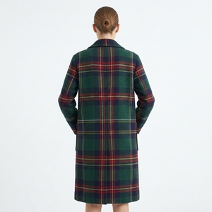 Green Plaid Wool Trench <b>Coat</b> Long Notched Collar Patch Pockets <b>Winter</b> Women's Outerwear Casual Full Sleeve <b>Thick</b> Warm <b>Coat</b> - Product Image 5