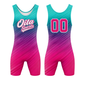 Singlet de Lucha Sublimado en Color Verde Azulado y Rosa para Hombre, Ropa Deportiva de Poliéster, Uniforme Deportivo sin Mangas para Entrenamiento y Combate - Product Image 1