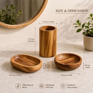 Ensemble de salle de bain en bois : porte-brosse à dents, porte-savon, plateau – Accessoires de comptoir minimalistes et écologiques - Product Image 6