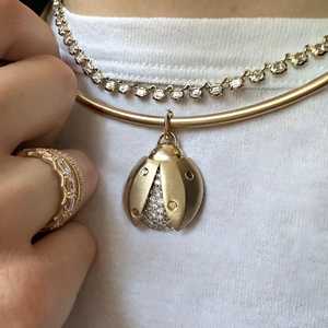 Round Lab Grown Diamond <b>Pendant</b> Custom 10K 14K 18K <b>Solid</b> <b>Gold</b> Pave Set Lucky Lady Bug Charm Modern Minimalist Jewelry Wholesale - Product Image 4