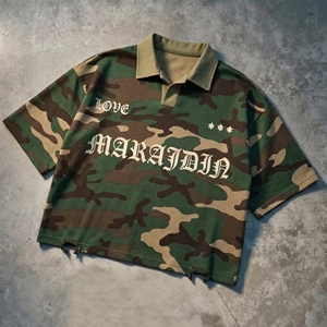 <b>Striped</b> Rugby Camouflage <b>Polo</b> <b>Shirt</b> Men Short Sleeve Breathable Woven Casual Style Front Print - Product Image 4