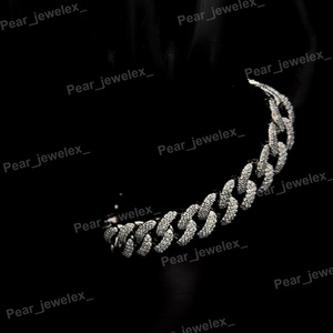 925 Silver Men's Iced Out Cuban Link <b>Bracelet</b> Rhodium Plated Moissanite Hip Hop Link <b>Bracelet</b> - Product Image 2