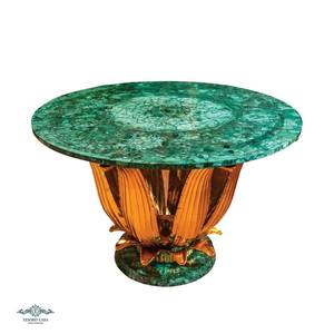 โต๊ะลายดอกบัวทำมือจากมาลาไคต์พร้อมฐานทองแกะสลัก - Product Image 2
