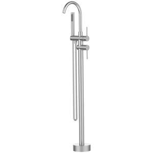 Grifos de ducha de alto caudal independientes con mezclador de mano para baño, grifo de bañera de níquel cepillado montado en el suelo, grifo independiente para bañera - Product Image 1