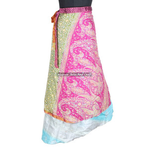 Nueva falda larga de seda con estampado floral, reversible, longitud personalizada, falda mágica envolvente, falda larga de seda india de múltiples capas - Product Image 1