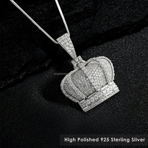 จี้มงกุฎประดับเพชรแบบ Icedout สร้อยคอคิงควีน เครื่องประดับฮิปฮอป เงินสเตอร์ลิงชุบโรเดียม ประดับโมอิสซาไนต์ ระยิบระยับหรูหรา สไตล์ราชวงศ์ สำหรับงานปาร์ตี้ - Product Image 2