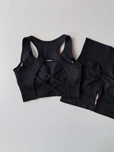 Nouvel Arrivage 2026 Ensemble Sportif Femme : Crop Top Côtelé Bleu Dos Nageur et Short Cycliste Taille Haute Froncé pour Gym, Yoga et Sport - Product Image 2