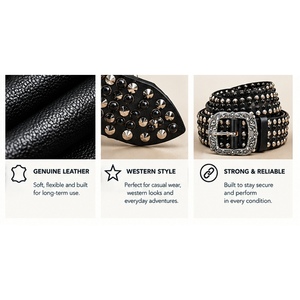 <b>Vintage</b> Heavy Studded 100% Premium Genuine Leather <b>Belt</b> with Studs and Ornate Buckle for Casual Western Garments - Product Image 4