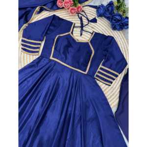 Vestido Anarkali de Satén Hecho a Mano por Diseñador, Corte en A, con Pantalón y Dupatta, Cintura Imperio, Estilo Festivo - Product Image 1