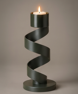 Porte-bougie en métal de luxe finition verte, motif spirale torsadée, élégant centre de table pour salle à manger - Product Image 3