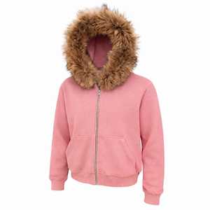 Sweat à capuche zippé pour homme en molleton bouclette 100% coton, coupe ample, avec logo frontal, effet fourrure synthétique, lavé, design hiver, personnalisé, haute qualité, écologique - Product Image 4