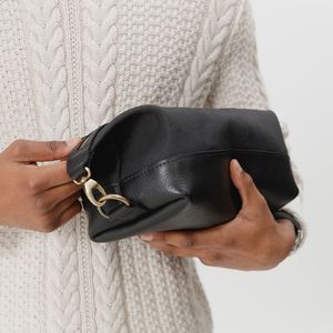 Pochette cosmétique en cuir, petite taille, fermeture éclair, poignée souple, style minimaliste, étui de voyage portable - Product Image 2
