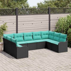 Ensemble de canapés de jardin en polyrotin noir, 9 pièces - Product Image 1