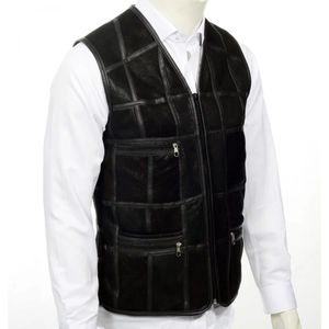 Chaleco de cuero genuino de primera calidad, estilo moderno, en venta, color sólido, talla personalizada. - Product Image 1