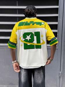 Maillot de football surdimensionné personnalisé en maille avec imprimé graphique étoile, numéro personnalisé, streetwear unisexe, chemise de sport, fournisseur en gros - Product Image 6