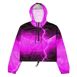 Veste coupe-vent à capuche zippée pour femme, style pull-over, avec blocs de couleur, pour le sport, parfaite pour la sublimation - Product Image 1