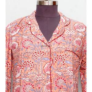 Indian <b>Boho</b> Women's Casual Dresses 100% Cotton Knitted Floral Print Long Sleeve V-Neck Bodycon Eco-Friendly Washable Button Dry - Product Image 3