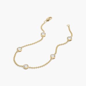 Bezel Beaded Station <b>Bracelet</b> With 1 CTW Round Cut Lab-Grown Diamonds in Yellow Gold - Product Image 3