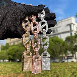 สร้อยข้อมือเพชรเลี้ยงในห้องปฏิบัติการสำหรับผู้ชาย สไตล์ฮิปฮอป ประดับเพชรแบบ Iced Out รูปทรงล็อค  แบบ Cuban Link  สำหรับแร็ปเปอร์ ของขวัญสำหรับเขา - Product Image 6