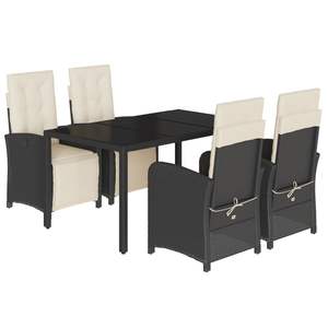 Ensemble de salle à manger de jardin 4 places avec accoudoirs réglables en rotin PE noir - Product Image 2