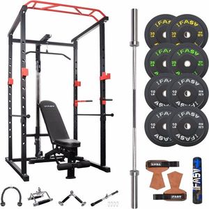 160lb Home Gym System Multi-Functional Power Cage Adjustable Pullup Squat Rack 1000Lbs Capacity Comprehensive Fitness Barbel - Product Image 1